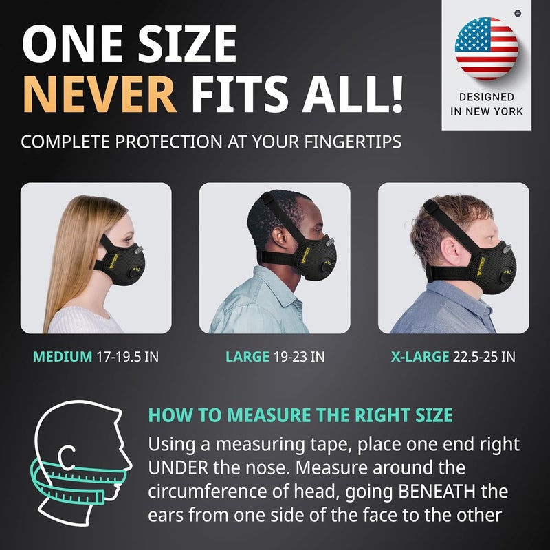 FIGHTECH Dust Mask – 3 SIZES - Reusable Face Mask with Carbon Filters and Air Valves for Woodworking, Construction, Moving - Image 2